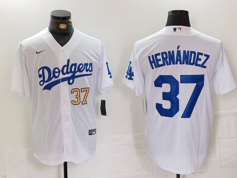Men Los Angeles Dodgers #37 Hernandez White Nike Game 2024 MLB Jersey style 724